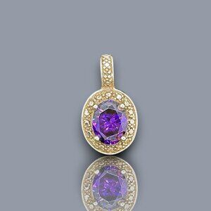 Vintage Sterling Silver Pendant With Oval Tanzanite Gemstone Textured Frame Mark